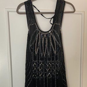 NWT Vintage Monique Leshman Phoebe Net Sequin Dress in Black (Size M)